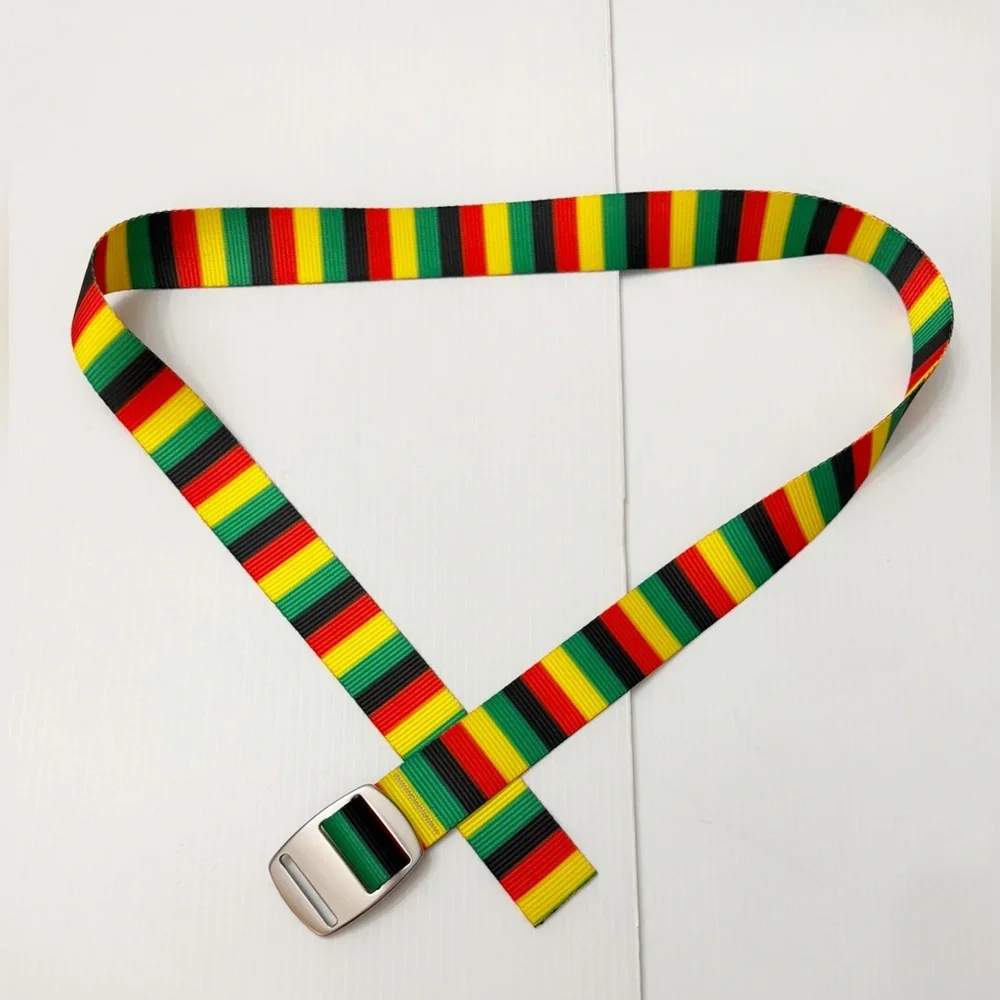 Croakies Rasta Vibrant Striped Belt with Silver Buckle